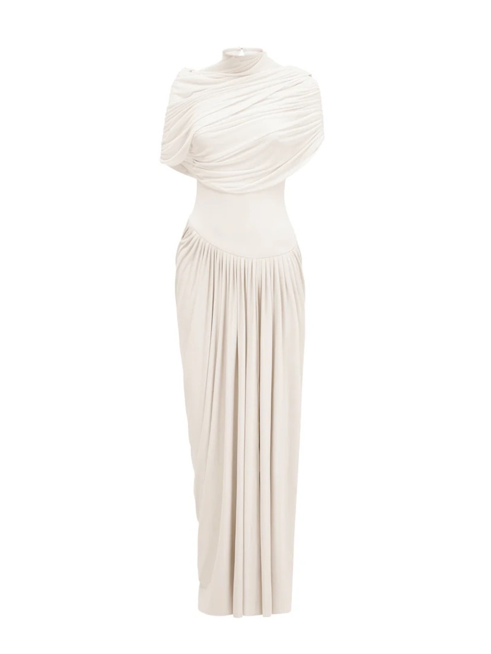 Elegant White Draped Maxi Dress - Picture 3 of 7